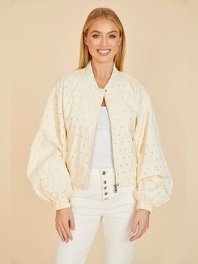 Dolce Cabo Embellished Balloon Sleeve Jacket in Ivory Size M NWT